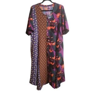 LOGO by Lori Goldstein Women's Size L Woven Mixed Print Dress Boho Artsy Pockets